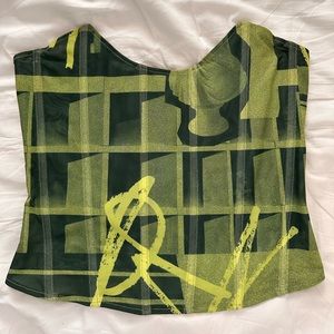 Miaou strapless green graffiti print corset